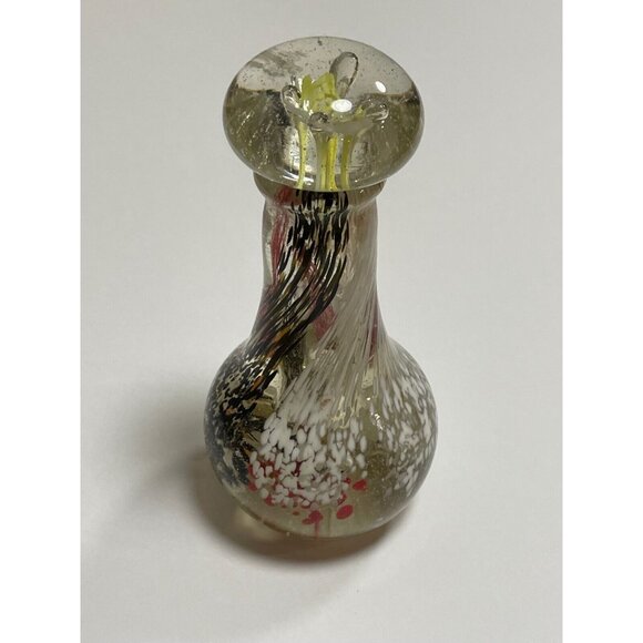 Vintage 80s 90s Art Glass Black Red White Swirl Decanter Decorative Glass Bottle - Picture 1 of 5